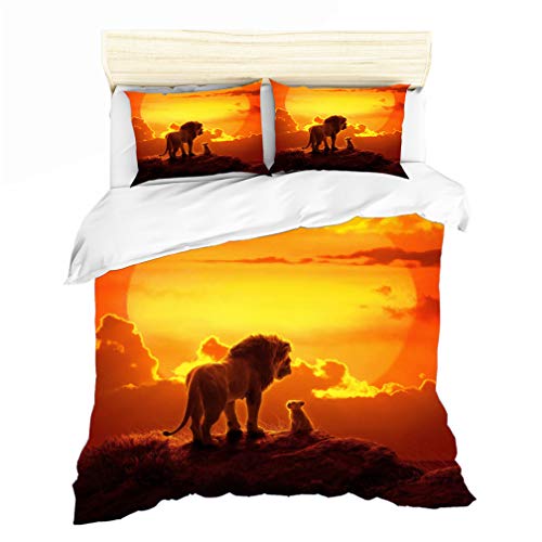 Funda de edredón 3D Animal León Crepúsculo Puesta de sol Paisajes Impresión HD Ropa de cama 3 Piezas Funda nórdica y 2 Fundas de almohada Ligero Poliéster (León 2,220x240 cm - Cama 135/150 cm)