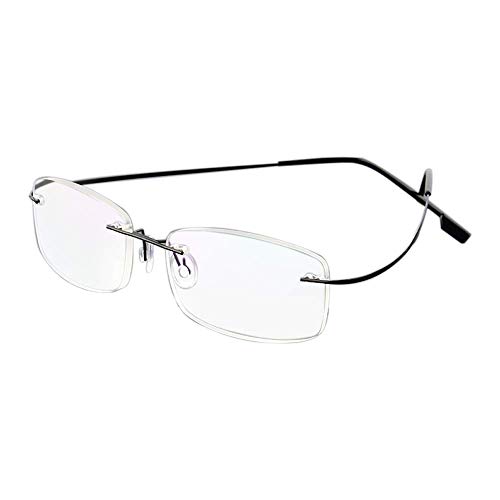 Gafas de lectura sin montura para gafas de lectura de titanio superligeras para damas y caballeros(Negro，+2.0）