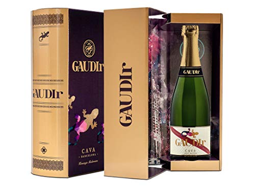 GAUDIr Cava Brut Nature - Estuche de cava para regalar - Pack de cava - Edición Limitada - Homenaje Modernista ciudad de Barcelona siglo XIX - Producto Gourmet - Vegano - 1 botella x 750 ml.