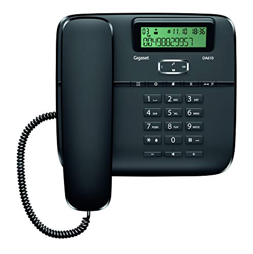 Gigaset DA610 - Teléfono Fijo de Sobremesa con Manos Libres e Identificación de Llamada, Plástico,  61 x 178 x 196 mm, Color Negro