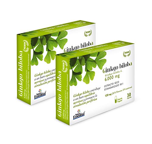 Ginkgo biloba complex 6.000 mg 24%/6 % (ext. seco) 30 cápsulas vegetales con vid roja y vitaminas B-1, B-2 y B-12. (Pack 2 unid.)