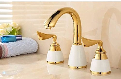 Grifo De Lavabo Para Fregadero Con Caño Grifo De Lavabo Latón Agua Caliente Y Fría Fábrica Directa De Cobre Mueble De Baño Grifo De Cerámica Mueble De Baño Grifo De Jade Faucet De Tres Piezas