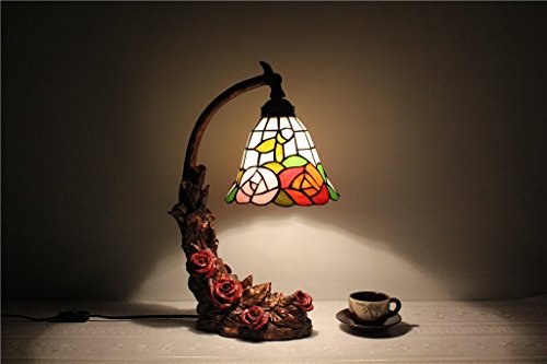GRY Lámpara de mesa con vitral de 8 pulgadas, pequeña y fresca Lámpara de mesa con vitral, estilo pastoral, de Estados Unidos,CC