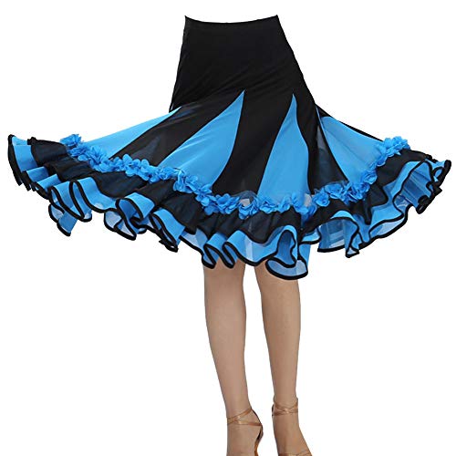 Guiran Mujer Flores Faldas Plisada De Baile De Salon Latino Tango Vestidos Práctica De La Danza Vals Ropa Lago Azul Un tamaño