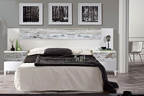 Habitdesign 036093BO - Cabezal y mesitas Vintage, Acabado Blanco Brillo y Decapé, Medidas: 247 cm (Ancho) x 100 cm (Alto) Habitdesign 036093BO - Cabezal y mesitas Vintage, Acabado Blanco Brillo y Decapé, Medidas: 247 cm (Ancho) x 100 cm (Alto)
