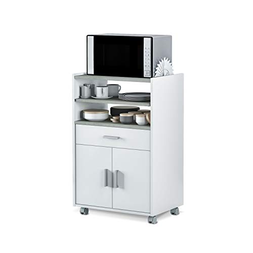 Habitdesign 0L9910O - Mueble auxiliar para microondas, mesa cocina con un cajón y dos puertas, color blanco y cemento, medidas: 92 x 59 x 40 cm de fondo Habitdesign 0L9910O - Mueble auxiliar para microondas, mesa cocina con un cajón y dos puertas, color blanco y cemento, medidas: 92 x 59 x 40 cm de fondo