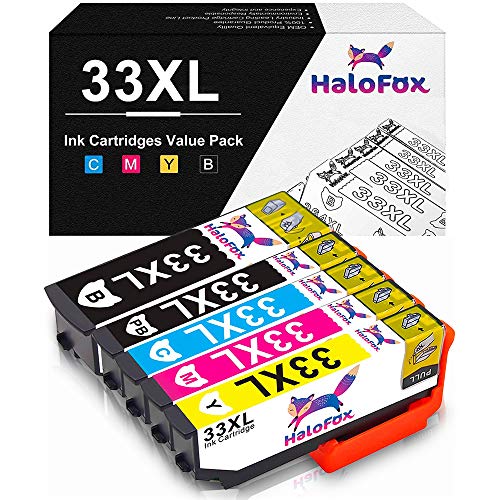 HaloFox 5 Cartuchos de Tinta 33XL (T3351 T3361 T3362 T3363 T3364) BK/PBK/C/Y/M para Epson Expression Premium XP-530 XP-540 XP-630 XP-630 Series XP-635 XP-640 XP-640 Series XP-645 XP-830