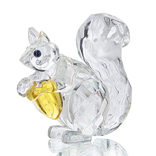 H&D Crystal Animals - Figura coleccionable de pisapapeles, madera, Ardilla transparente.