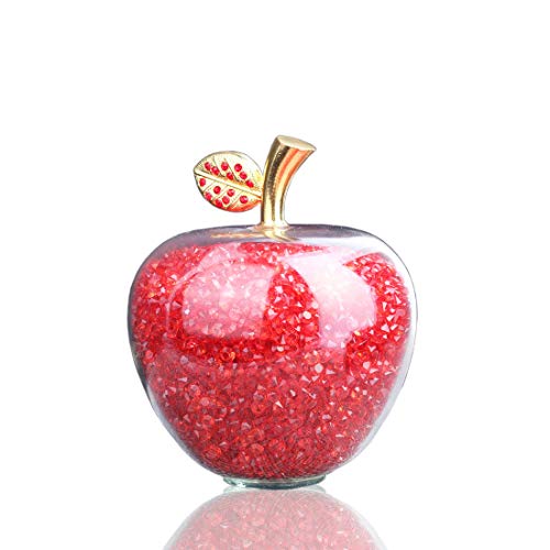 H&D - Figura decorativa de manzana, tallada, con hoja, de aleación, piedra curativa, decoración para el hogar, para día festivo, boda, relleno de diamantes de imitación, color rojo