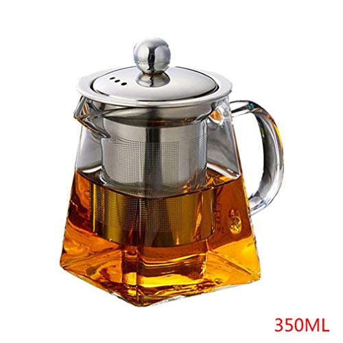 Heat-Resistant Glass Stainless Steel Filter Teapot Square Flower Teapot High Temperature Glass Tea Set 350ml