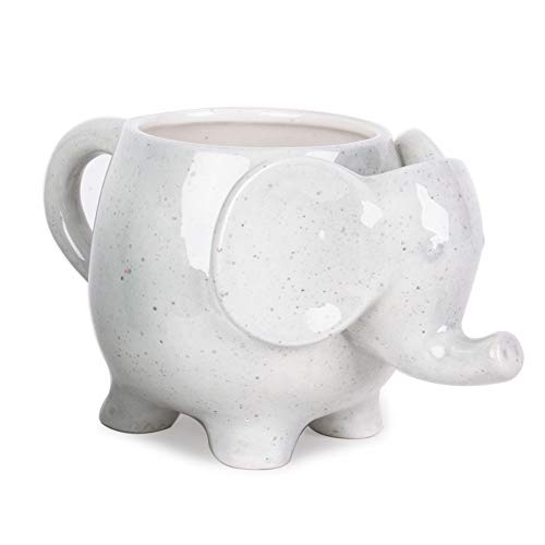 Helio Ferretti. Tea Mug. Taza en forma de elefante para tomar el té o el café del desayuno. Vaso de porcelana grande con cómoda asa para agarre. Modelo blanco.