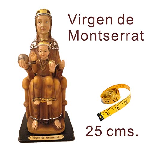 Heraldys.- Figura Virgen de Montserrat en Resina epoxi Pintada a Mano 25 cms. También de Regalo estampas de San Expedito, San Pancracio, San Judas Tadeo y San Miguel.