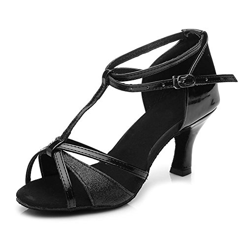 HIPPOSEUS Zapatos de Baile Latino para Mujeres Salsa Performance Dancing Shoes con Glitter Leather Modelo 255,Negro Color,EU 37.5
