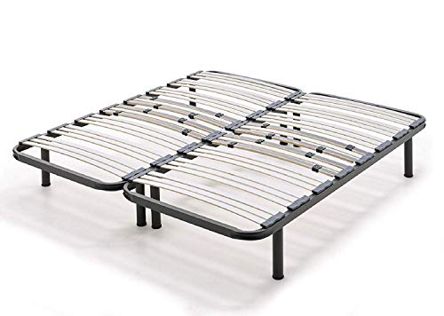 HOGAR24 ES Somier Multiláminas con Reguladores Lumbares, 180x190 cm (Incluye 2 Somieres de 90cm con Abrazaderas y 8 Patas de 32 cm)