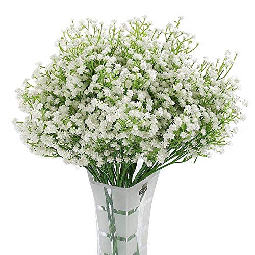 Homcomodar 12 Pack Flores Artificiales Bebés Flores de Aliento Plantas de Gypsophila Falsas Ramos para el Hogar de la Boda Decoración de Bricolaje (Blanco)