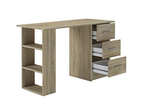 Home Heavenly® - Mesa escritorio DESKI estilo minimalista, robusto y espacioso, con 3 cajones y 3 estantes, gran capacidad de almacenaje, fabricación europea, 120 X 72 X 49 cm de Fondo (Roble natural) Home Heavenly® - Mesa escritorio DESKI estilo minimalista, robusto y espacioso, con 3 cajones y 3 estantes, gran capacidad de almacenaje, fabricación europea, 120 X 72 X 49 cm de Fondo (Roble natural)
