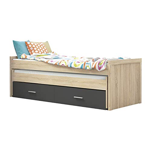 HomeSouth - Cama Nido Juvenil con Dos Camas y Dos Cajones, Cama para habitación y/o Dormitorio, Color Cambria y Grafito, Modelo Lara, Medidas: 200,5 cm (Largo) x 98 cm (Ancho) x 72 cm (Alto) HomeSouth - Cama Nido Juvenil con Dos Camas y Dos Cajones, Cama para habitación y/o Dormitorio, Color Cambria y Grafito, Modelo Lara, Medidas: 200,5 cm (Largo) x 98 cm (Ancho) x 72 cm (Alto)
