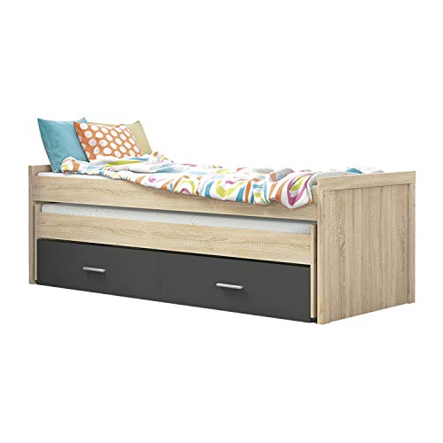 HomeSouth - Cama Nido Juvenil con Dos Camas y Dos Cajones, Cama para habitación y/o Dormitorio, Color Cambria y Grafito, Modelo Lara, Medidas: 200,5 cm (Largo) x 98 cm (Ancho) x 72 cm (Alto)