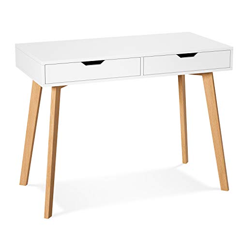 Homfa Mesa de Escritorio Mesa para Ordenador Escritorio para Estudio Oficina Dormitorio con 2 Cajones Blanco 100x50x77cm