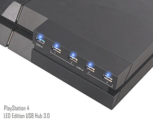 Hub USB 3.0 para PS4 - ElecGear 5-Puertos USB Extension Adaptador con 5 luces del indicador LED, Expansión Extender y Cargador para PlayStation 4