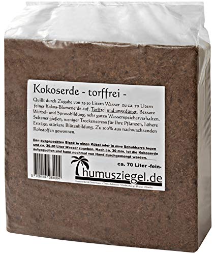 Humusziegel Tierra de Fibra de Coco, sin turba ni Fertilizante, para Uso Interior y Exterior, Plantas Muy fértiles, para Frutas, Verduras, Plantas exóticas y Decorativas, 70 l Humusziegel Tierra de Fibra de Coco, sin turba ni Fertilizante, para Uso Interior y Exterior, Plantas Muy fértiles, para Frutas, Verduras, Plantas exóticas y Decorativas, 70 l
