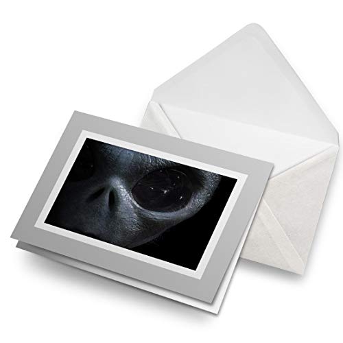Impresionante tarjetas de felicitación gris (inserto) – Extraterre​ cara extraterrestre en blanco tarjeta de felicitación de cumpleaños para niños y niñas # 14291