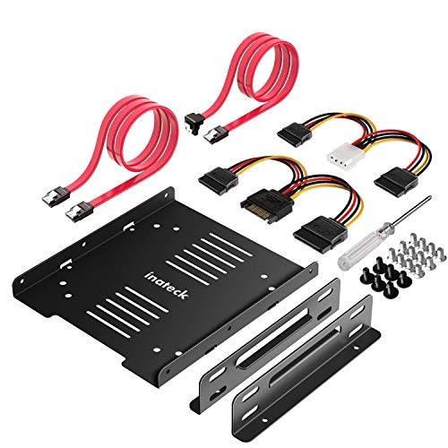 Inateck ST1004-BK - Kit Montaje 2 x 2.5" a 3.5" HDD o SSD Adaptador Bahía para Disco Duro, Soporte, Marco, con 2 x SATA Cables de Datos y 2 x Cables de Corriente, Negro