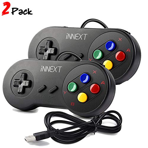 iNNEXT 2X Nueva Retro USB para Súper SNES Controlador Mando de Juegos Controller para PC/Mac