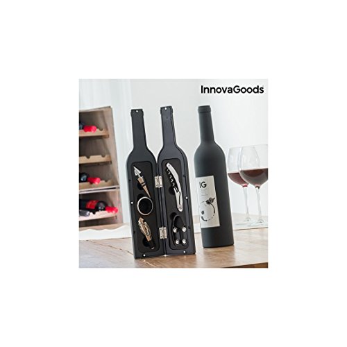 InnovaGoods Estuche de Vino Botella, Acero Inoxidable, Negro, 7x7x33 cm