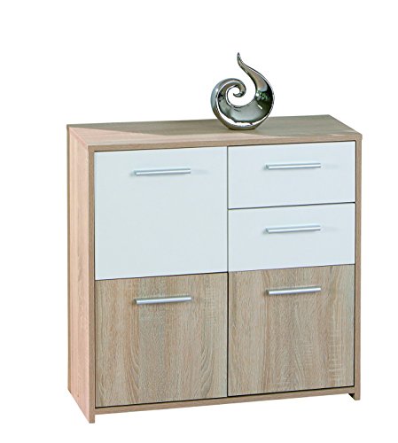 Inter Link Ischia A2 Aparador Sonoma Roble imitando Blanco, 2 cajones, 3 puertas, 77 x 77 x 30 cm, Haya, Multicolor Inter Link Ischia A2 Aparador Sonoma Roble imitando Blanco, 2 cajones, 3 puertas, 77 x 77 x 30 cm, Haya, Multicolor