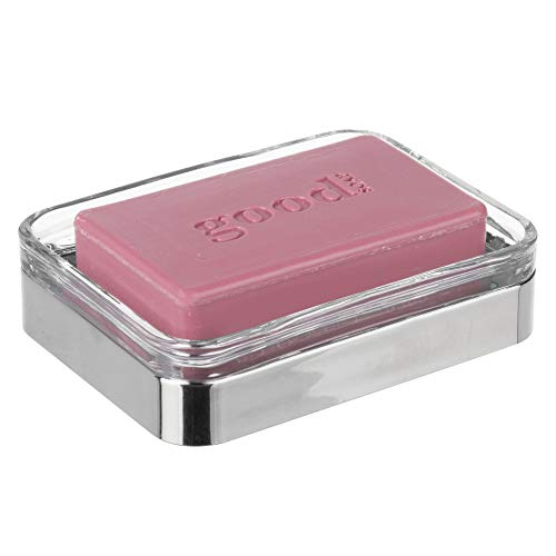 InterDesign Casilla Jabonera para baño para lavabo o fregadero, moderna jabonera de plástico y cristal, porta jabón, transparente y plateado InterDesign Casilla Jabonera para baño para lavabo o fregadero, moderna jabonera de plástico y cristal, porta jabón, transparente y plateado