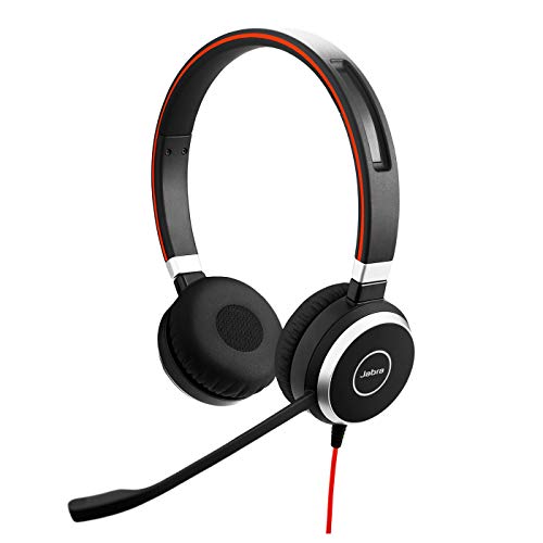 Jabra Evolve 40 UC - Auriculares Estéreo de Comunicaciones Unificadas para VoIP Softphone, Cancelación Pasiva de Ruido, Cable USB con Unidad de Control, Negro