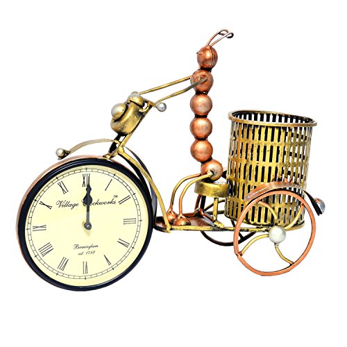 Jaipur handicrafts hub Reloj Decorativo Hecho a Mano con Hormigas en Bicicleta, Hecho a Mano, Hecho a Mano, Pintado a Mano, silencioso, Reloj y Soporte para bolígrafo
