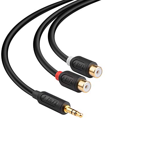 J&D Cable de 3,5 mm a 2RCA, Chapado en Oro [Audiowave Series] 3,5mm Macho a 2 RCA Hembra Estéreo Adaptador de Audio y Divisor RCA Cable - 0.9 Meter