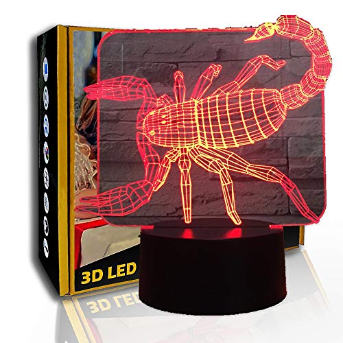 JINYI 3D Luz nocturna Terror Scorpion, lámpara de ambiente LED, decoración del hogar, G- Control de Telefonía Móvil, Regalo de Navidad, Lámpara para dormir