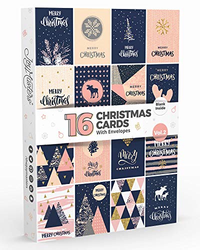 Joy Masters - 16 Tarjetas Navideñas | Caja de Christmas Surtidos con SOBRES | Diseños Modernos - Gran Combo para Hombres y Mujeres - Vol. 2