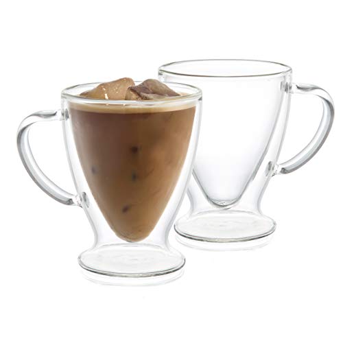 JoyJolt Declan - Juego de 2 tazas de café de cristal irlandés de doble pared con aislamiento, vasos de latte, 284 ml