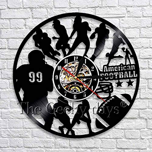 JXWH Equipo de fútbol Americano Deportes Pared Art Deco Reloj de Pared Diseño Moderno Reloj de Vinilo Reloj de Pared 3D Regalo para fanáticos
