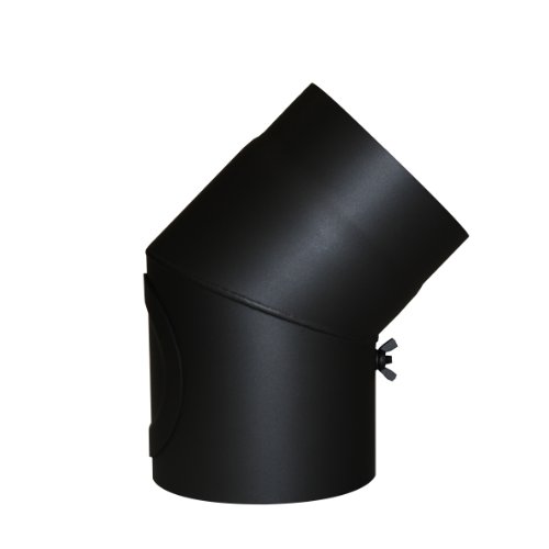 Kamino - Flam – Codo con válvula y puerta para chimenea de leña, Codo para estufa de leña, Codo vitrificado – resistente a altas temperaturas – Negro, 150 mm/45°C