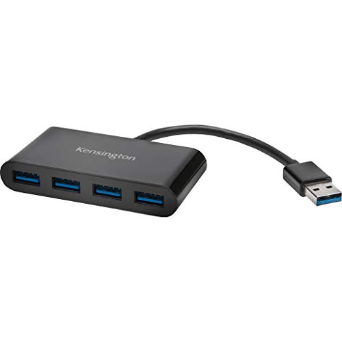 Kensington Hub con 4 puertos USB 3.0, Velocidad de transferencia hasta 5 Gb/s, Compatible con HP, Dell, Windows y Mac
