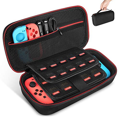 Keten - Funda de Transporte para Nintendo Switch, Funda Protectora portátil de Viaje con 19 Soportes de Cartuchos para conmutador, Consola, Joy-con y Otros Accesorios, Color Negro