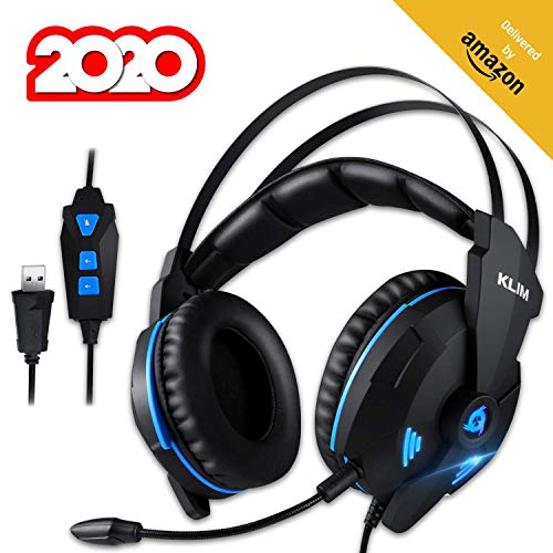 KLIMTM Impact V2 Cascos Gaming USB - Sonido Envolvente 7.1 + Aislante de Ruidos - Audio de Alta Definición + Potentes Bajos - Auriculares de Diadema con Micrófono para Videojuegos PC PS4 Versión 2020