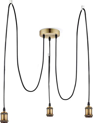 Lámpara de techo vintage de latón con diseño industrial, lámpara de techo para comedor, cable textil de 2 m cada uno (lámpara de cocina, 3 luces, lámpara colgante, retro, altura 100 cm) Lámpara de techo vintage de latón con diseño industrial, lámpara de techo para comedor, cable textil de 2 m cada uno (lámpara de cocina, 3 luces, lámpara colgante, retro, altura 100 cm)