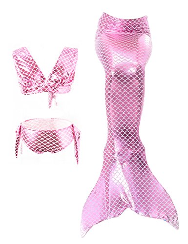 Le SSara Chicas Cosplay Halter cuello traje sirena concha baño 3pcs Bikini establece (150, C-rosa)