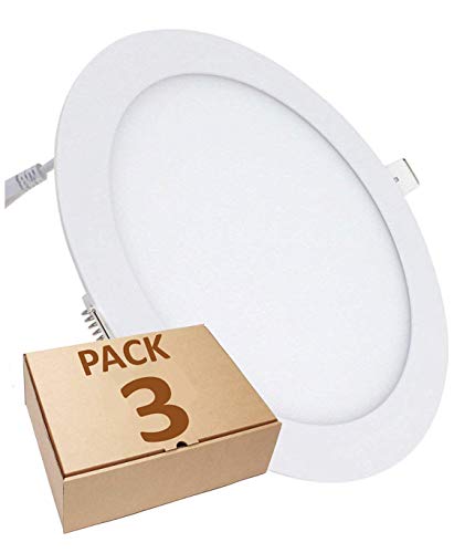 Led Atomant Pack 3X Panel Led Redondo de empotrar, Downlight 18 W, Frío, 1600 Lumenes Reales, Driver Incluido, Corte Standard 200 mm, Blanco frio 6500K, 225 Mm, 3