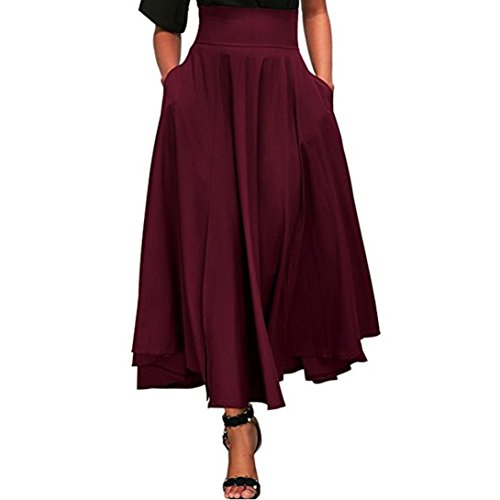 LHWY Faldas Vintage De Plisada Mujer, LíNea Falda Largos Color SóLido Verano Faldas De Alta Cintura Fiesta (Rojo, M)