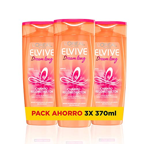 L'Oreal Paris Elvive Dream Long Champú reconstructor - pack de 3 unidades x 370 ml - total: 1110 ml