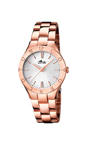 Lotus  0 - Reloj de cuarzo para mujer, con correa de acero inoxidable, color oro rosa