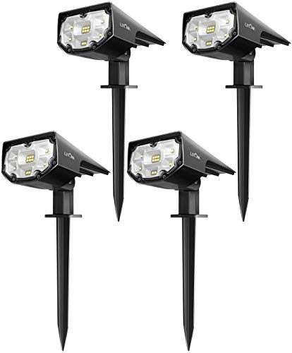 Luces Solares Led Exterior Jardin Impermeable IP67 focos solares exterior 12 LED Inalámbrico 2 en 1 Lamparas Solares para Piscina Cesped Jardín Patio Jardín Calzada Porche Pasarela(4 Paquetes)