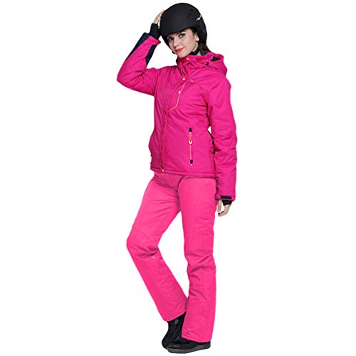 Lvguang Chaqueta de Esquí a Prueba de Viento en Color Liso & Pantalones de Esquí para Mujer (Rosa#2, Asia XL)